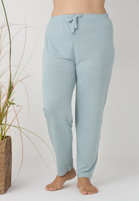 Pantaloni de Pijama Dama Lungi,Big Size,Culoare Verde cu Buline,Engros